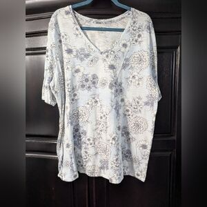 Floral V-Neck Women's Tee - Blue and White